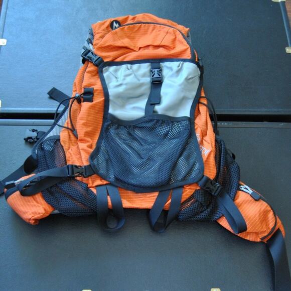 Marmot Orange Hiking Backpack w/ Many Zipper Pockets, Mesh & Water Pack Pouch